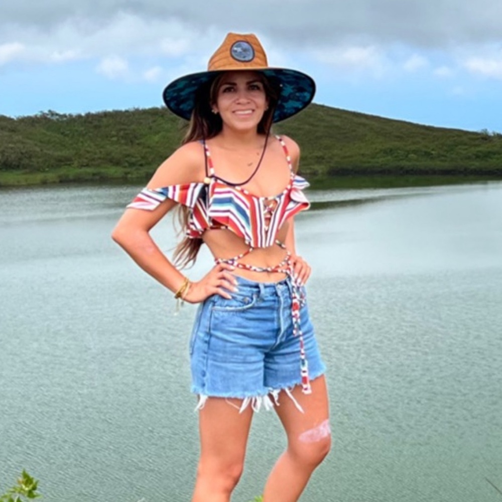 Caletta 70’s Stripe Flutter Sleeve Top & Euro Bik… - image 1